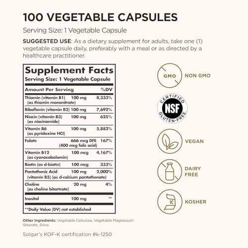 Solgar Complejo B «100» 100 Cápsulas — Energía - Imagen 3