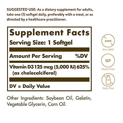 Solgar Vitamina D3 125 mcg (5000 UI) 100 Softgels - Imagen 3