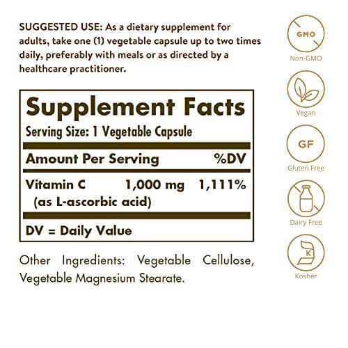 Solgar Vitamina C 1000 mg 250 Cápsulas — Defensas - Imagen 3